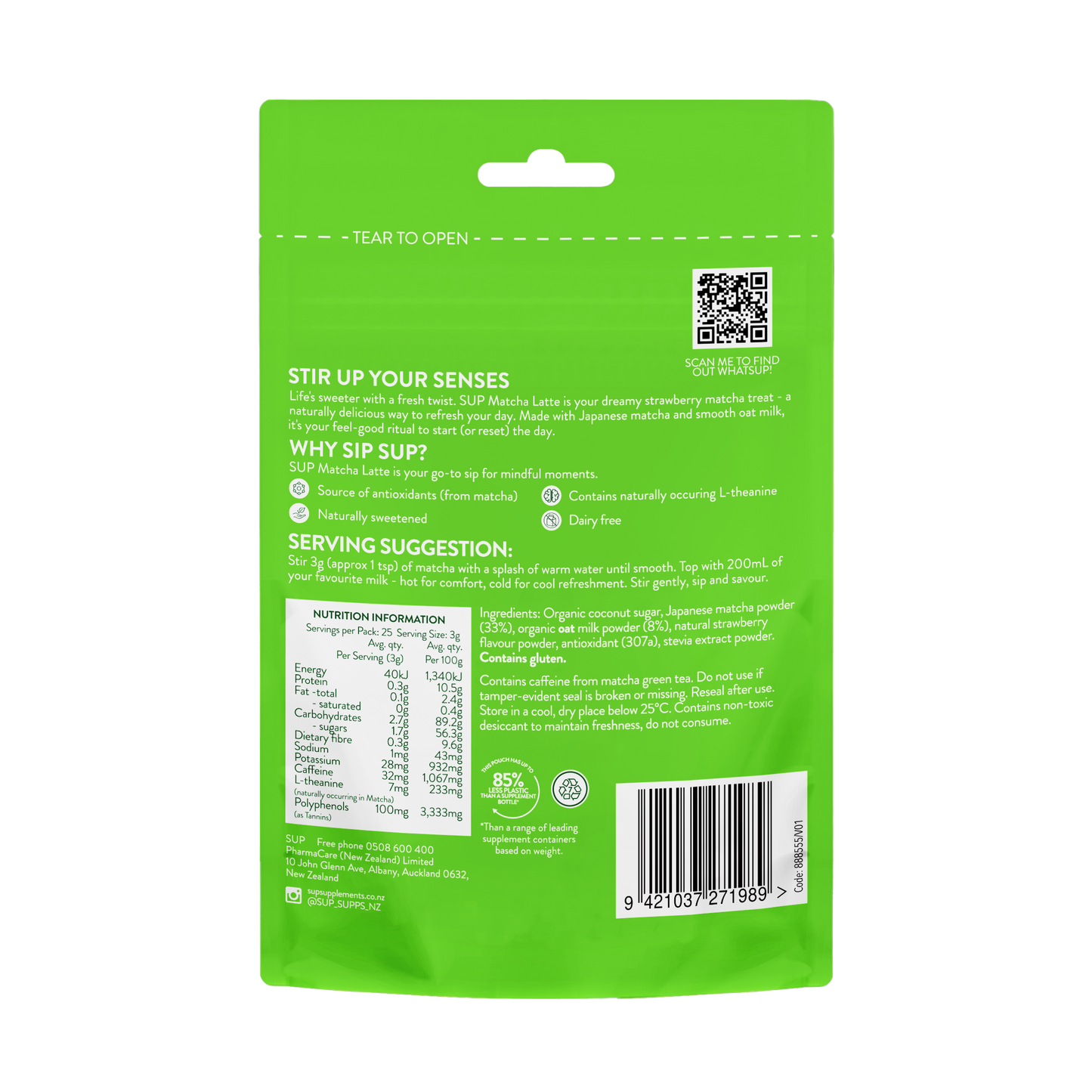 SUP Matcha Latte Strawberry Powder 75g